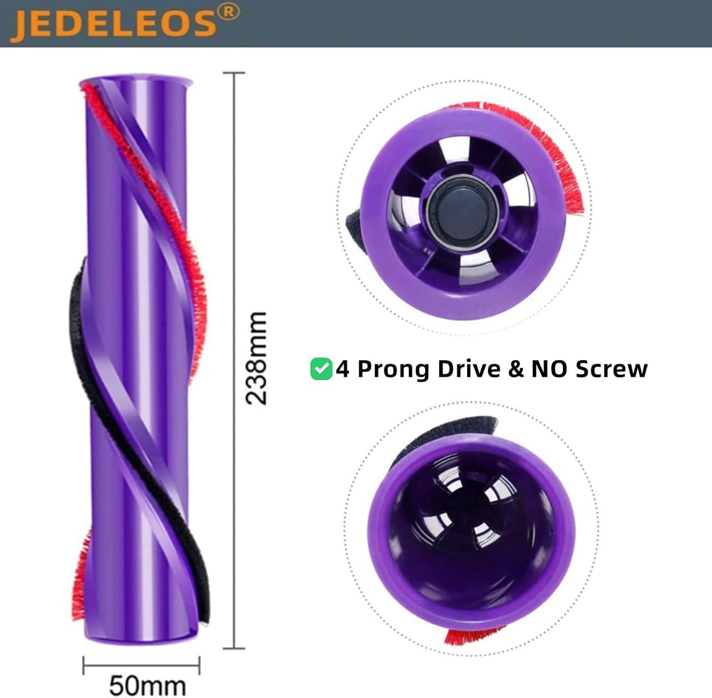 Replacement Brush Roller for Dyson V8 Cordless Vacuum Cleaner, Brush Bar Assembly Compared to Part 967485-01 (4 Prong Drives & No Screw)