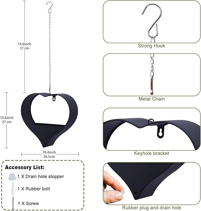 Metal Plant Hangers Indoor and Outdoor: Birthday Gifts for Women Mom Wife Father Garden Lovers - Black Heart Shape Hanging Planters Perfect for Window Wall Living Room Office Decor