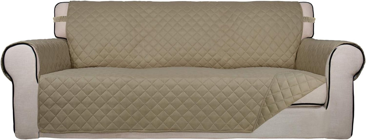 PureFit Reversible Quilted Sofa Cover, Water Resistant Slipcover Furniture Protector, Washable Couch Cover with Non Slip and Elastic Straps for Kids, Dogs, Pets (Sofa, Beige/Beige)