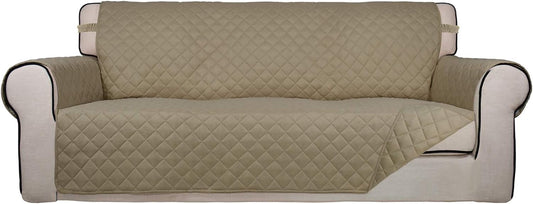 PureFit Reversible Quilted Sofa Cover, Water Resistant Slipcover Furniture Protector, Washable Couch Cover with Non Slip and Elastic Straps for Kids, Dogs, Pets (Sofa, Beige/Beige)