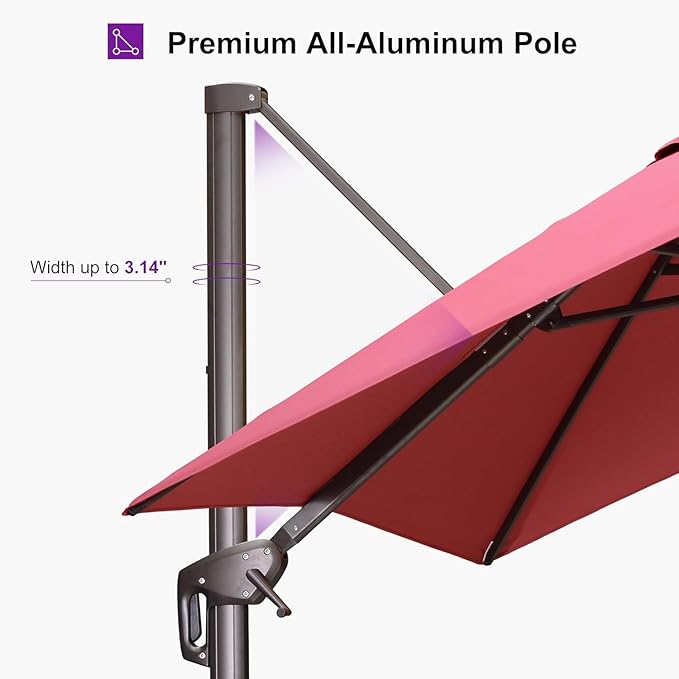 PURPLE LEAF 9' X 11.5' Rectangle Cantilever Umbrella Patio Umbrella Outdoor Aluminum Offset Hanging Umbrella with 360-degree Rotation for Pool Garden Backyard Deck, Terra
