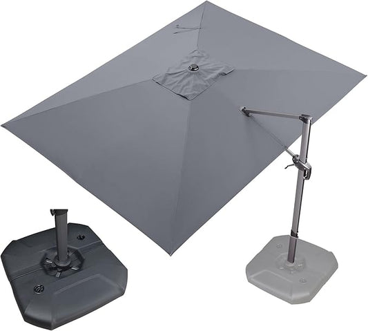 PURPLE LEAF 9' X 11.5' Patio Umbrella with Base Outdoor Cantilever Rectangle Umbrella Offset Umbrella with 360-degree Rotation for Garden Deck Pool Patio, Grey