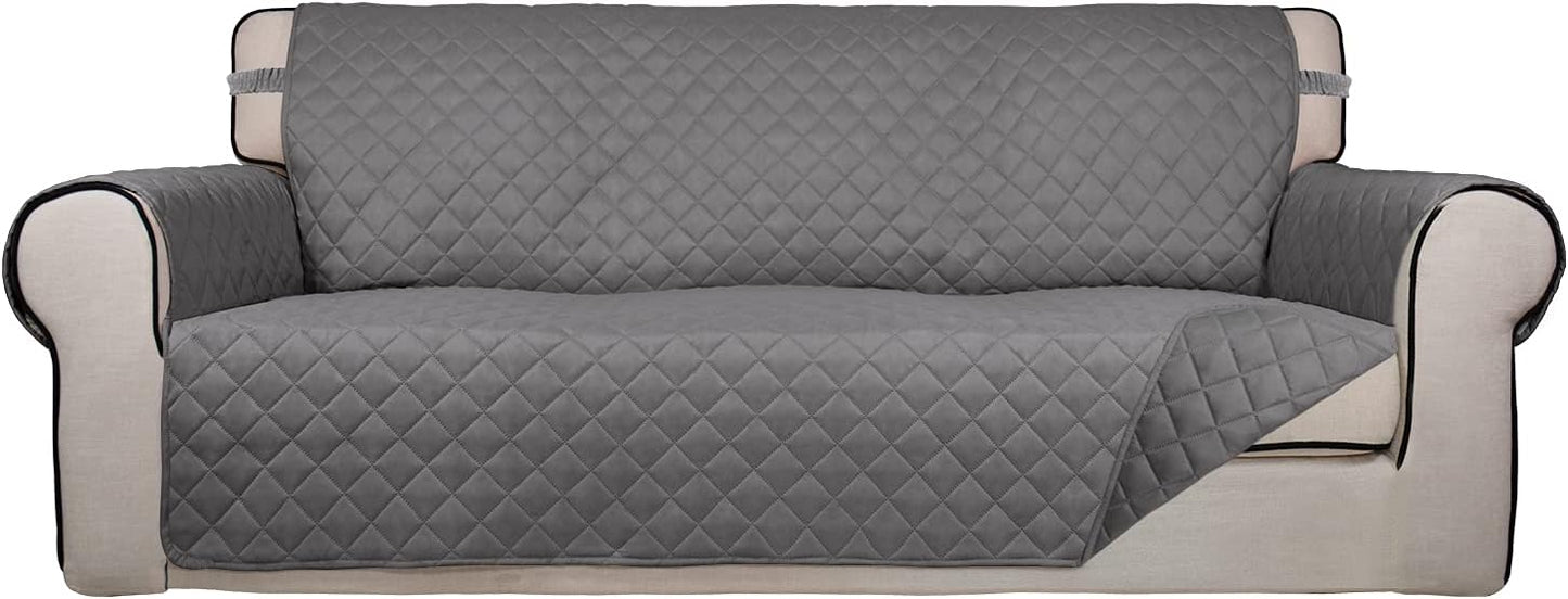 PureFit Reversible Quilted Sofa Cover, Water Resistant Slipcover Furniture Protector, Washable Couch Cover with Non Slip and Elastic Straps for Kids, Pets (Oversized Sofa, Gray/Gray)