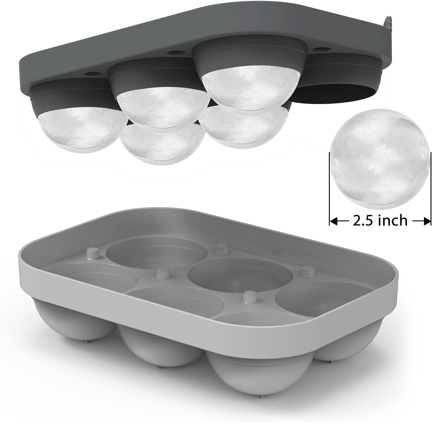 2.5inch Spherical Ice Ball Tray For Whiskey, Big Ice Freezer Mold for Cocktails，Easy Fill In & Release Ice Cube Mold, Durable &Reusable Spherical Ice Maker (Steel Grey)
