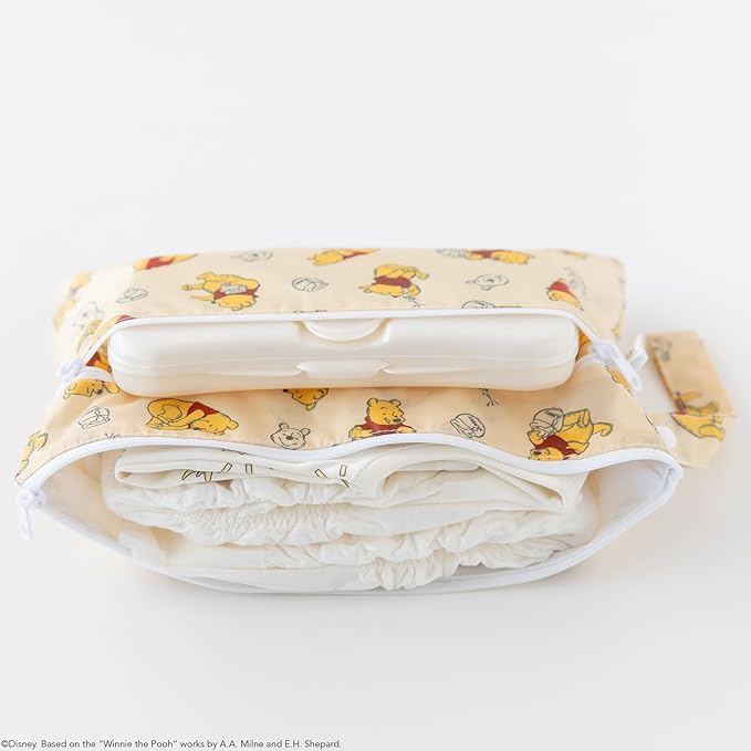 Bumkins Disney Waterproof Wet Dry Clutch Bag for Baby, Travel, Swim Suit, Cloth Diapers, Pump Parts, Pool, Gym Clothes, Toiletry, Hook to Stroller, Daycare, Packing Pouch, Zip Bag, Winnie the Pooh