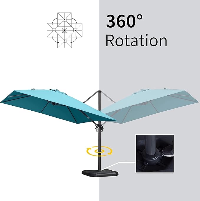 PURPLE LEAF 10' X 13' Patio Umbrella with Base Outdoor Cantilever Rectangle Offset Umbrella with 360-degree Rotation for Garden Deck Pool Patio Turquiose