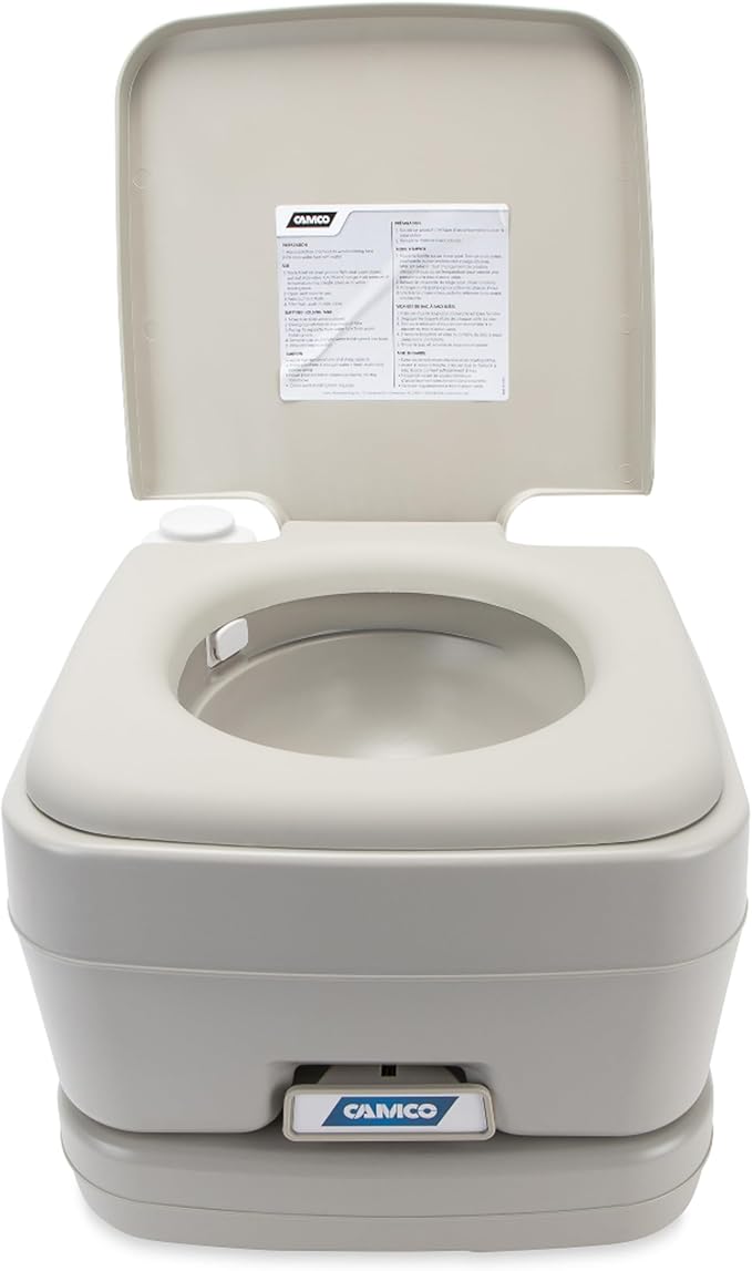 Camco 2.6-Gallon Portable Toilet - Features Detachable Holding Tank w/Sealing Slide Valve & Bellow-Type Flush - Easy Transport w/Compact Lightweight Design & Carry Handle - Gray (41531)