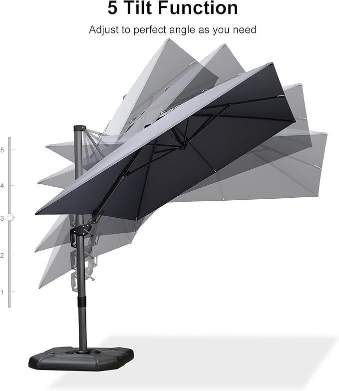 PURPLE LEAF 8.2' X 11.5' Tilting Patio Umbrella with Base Outdoor Cantilever Swivel Rectangle Umbrella Offset Umbrella with 360-degree Rotation for Garden Deck Pool Patio Light Grey
