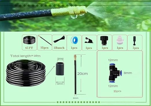 New drip Irrigation kit, Automatic Garden Watering System, Quick Connector and 360-degree Bending Dropper atomizing Copper Nozzle, Garden Plant Lawn Courtyard Watering System. (15 Spray nozzles)
