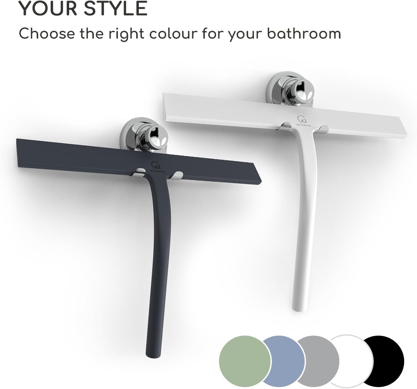 GÜTEWERK Shower Squeegee for Glass Doors, Silicone Window Squeegee, Bathroom and Glass Cleaning - Gray - 9 Inch