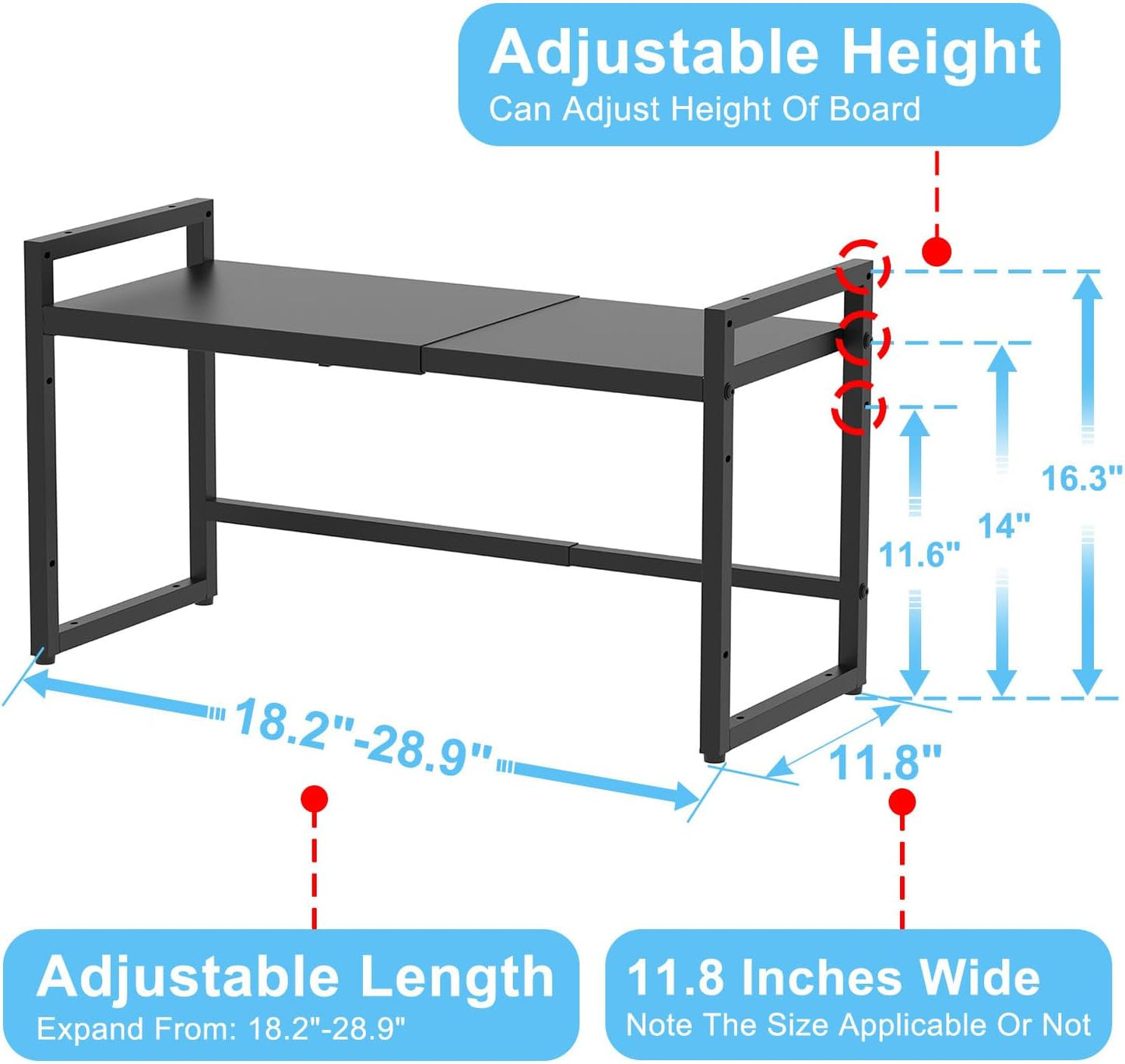 Expandable Metal Storage Shelves, 110LBS Heavy Duty Shelving Units and Storage For Pots Pans Small Appliances, Adjustable Metal Storage Shelf Rack For Kitchen Cabinets Closet Pantry Warehouse Garage