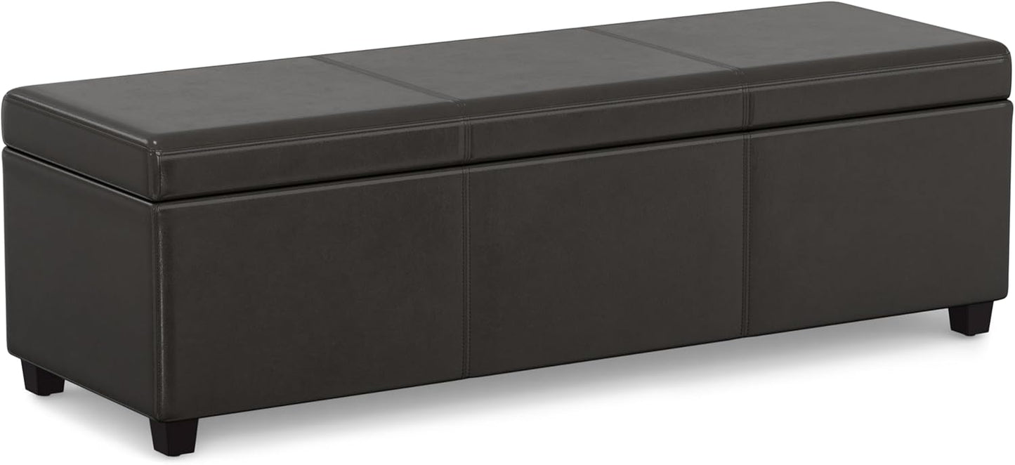 SIMPLIHOME Avalon 54 inch Wide Contemporary Rectangle Extra Large Storage Ottoman Bench in Tanners Brown Vegan Faux Leather, Assembled, for the Living Room, Entryway and Family Room