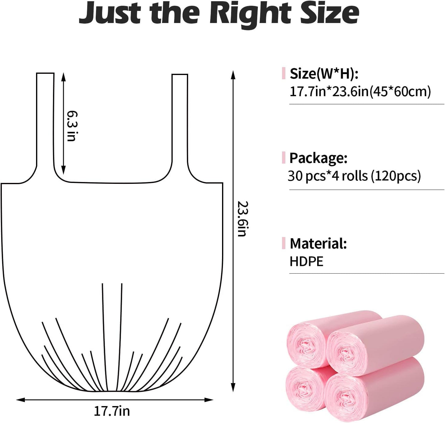 2-4 Gallon Portable Trash Bags,120 Counts Thicken portable Small Garbage Bags for Office, Kitchen,Bedroom Trash Can,Strong Trash Bags（Pink）