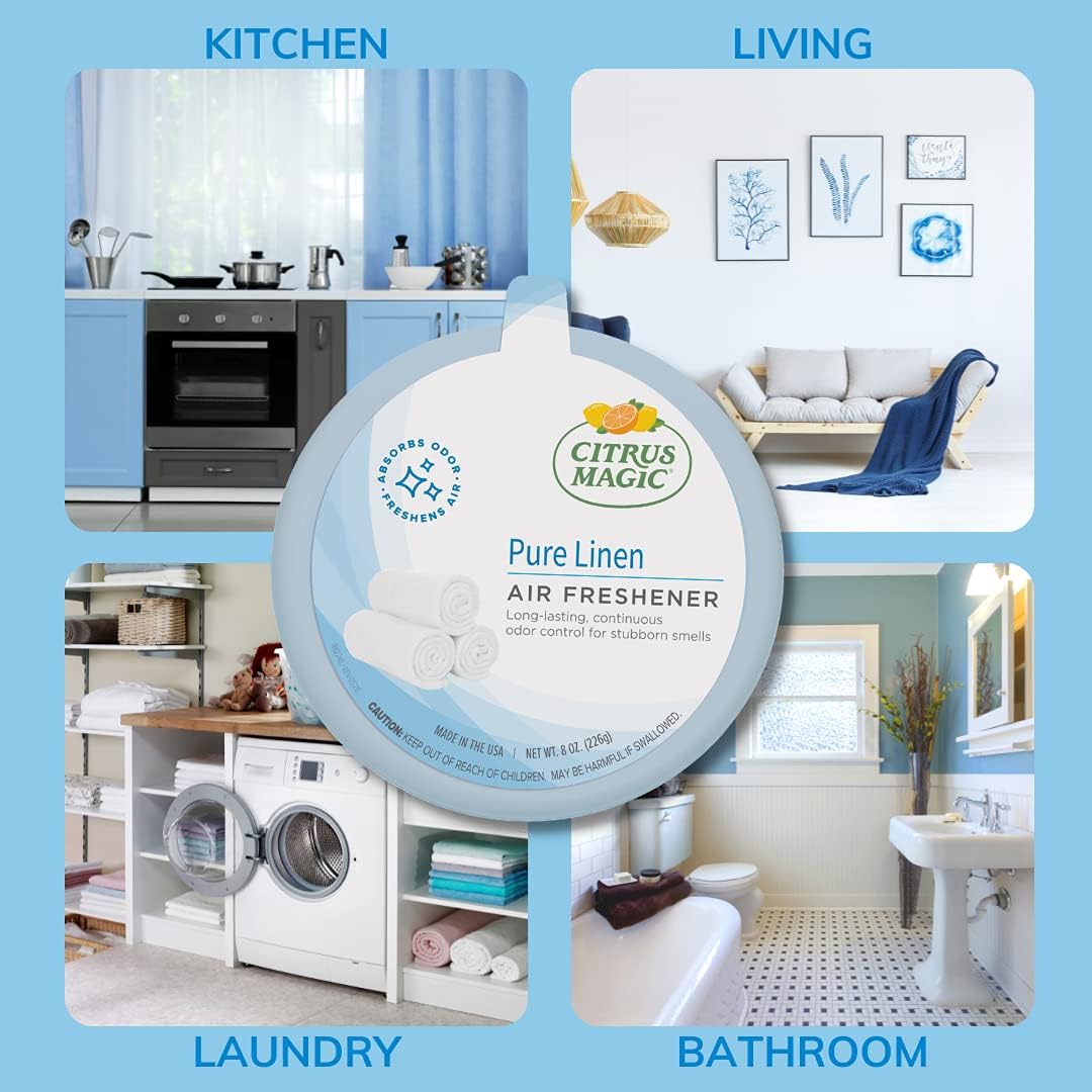 Citrus Magic Odor Absorbing Solid Air Freshener, Pure Linen, 8-Ounce, Pack of 3