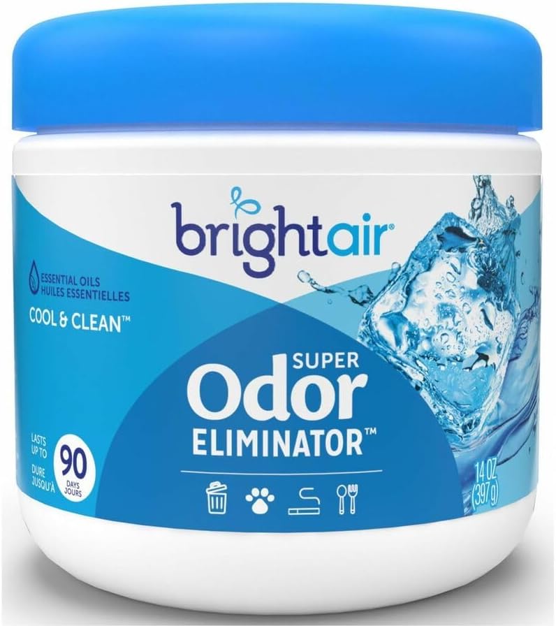 Bright Air 14 oz. Super Odor Eliminator, For Medium-Size Spaces, Cool & Clean Scent, Case of 6,Air Freshener, Natural Essential Oils, Lasts Up to 90 Days Each