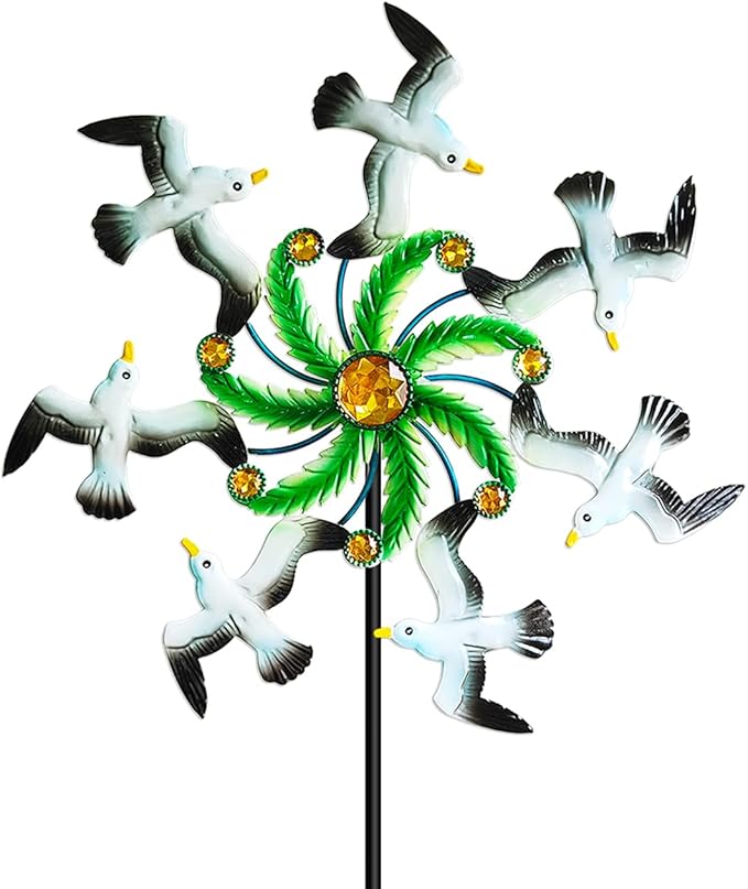 Seagull Wind Spinners - 39" Ocean-Themed Metal Wind Sculptures Garden Stake Art, 13.5” Windmill Yard Kinetic, Outdoor Decor for Patio & Lawn - Metal Beach Sculpture with Seagull Design
