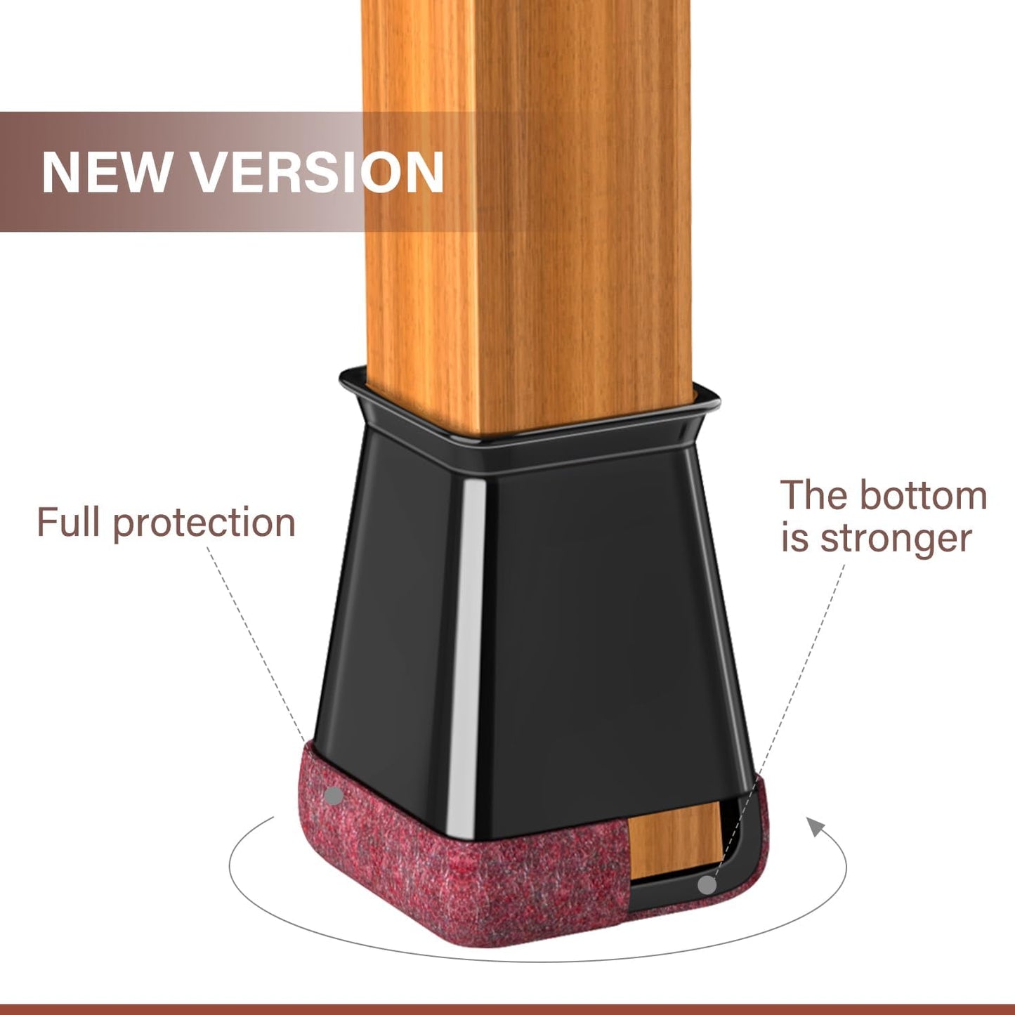 Chair Leg Floor Protectors Square Chair Leg Protectors for Hardwood Floors Silicone Caps Felt Strengthen Bottom Protection Anti-Scratch Reduce Noise 16 Pack Black Square M Fit:13/16" to 1" (20-26mm)