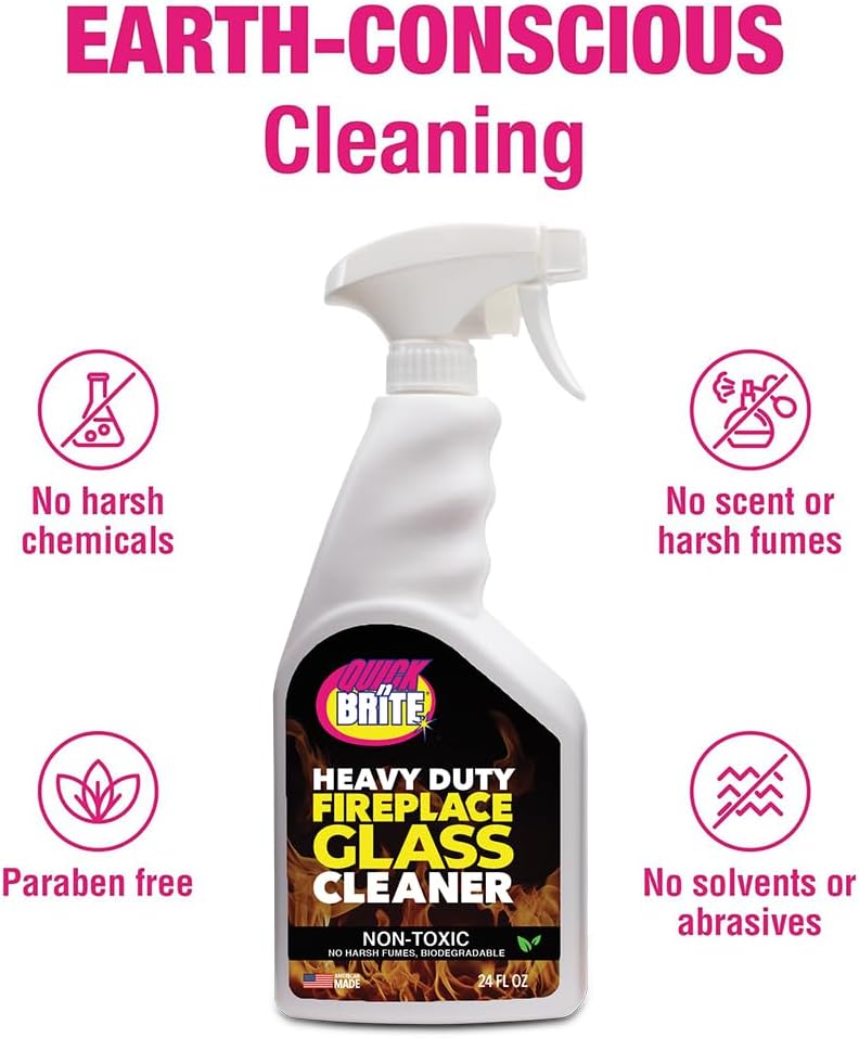Quick N Brite Fireplace Glass Cleaner 24oz, Nonabrasive Cleaning Spray for Fireplace Glass, Oven Glass, Glass Cooktops, Ceramic-Glass, Microwave Glass (Pack of 2)