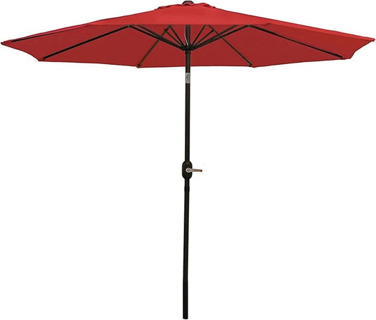 Sunnydaze Outdoor Patio Umbrella - Polyester Table Market Umbrella with Push-Button Tilt and Crank - 8 Sturdy Ribs - Red - 9ft