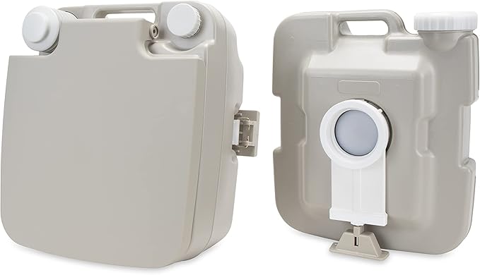 Camco 2.6-Gallon Portable Toilet - Features Detachable Holding Tank w/Sealing Slide Valve & Bellow-Type Flush - Easy Transport w/Compact Lightweight Design & Carry Handle - Gray (41531)