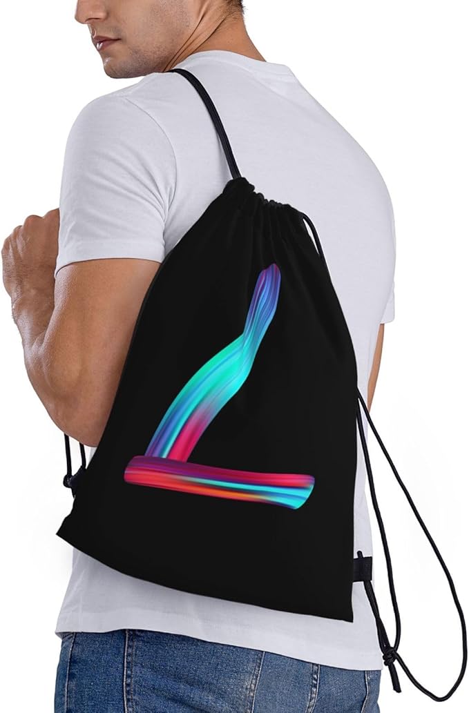 Drawstring Bags Initial Drawstring Backpack Sackpack Black Draw String Cinch Bags for Sports, Gym, Travel, Swimming, Beach, Camping, Rainbow Letter L