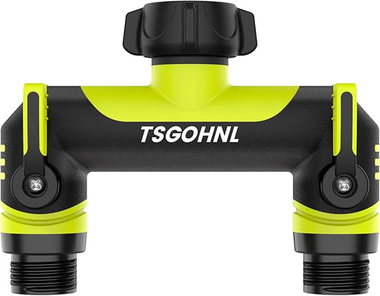 Garden Hose Splitter, 3/4-Inch Hose Manifold, Outdoor Faucet Adapter - Soft TPR Covering - Lightweight Non-Slip Sun-Resistant 2-Way Valve（green）