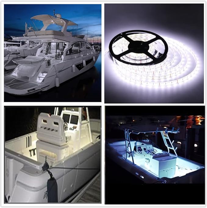 LED Boat Strip Lights, 32.8FT Marine Pontoon Led Lights, Waterproof Boats Interior Light, Under Gunnel Light, Boats Deck Lighting, Night Fishing Lighting for Pontoon Bass Fishing Yacht Kayak (White)