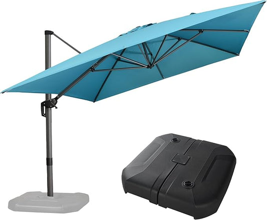 PURPLE LEAF 10' X 13' Patio Umbrella with Base Outdoor Cantilever Rectangle Offset Umbrella with 360-degree Rotation for Garden Deck Pool Patio Turquiose