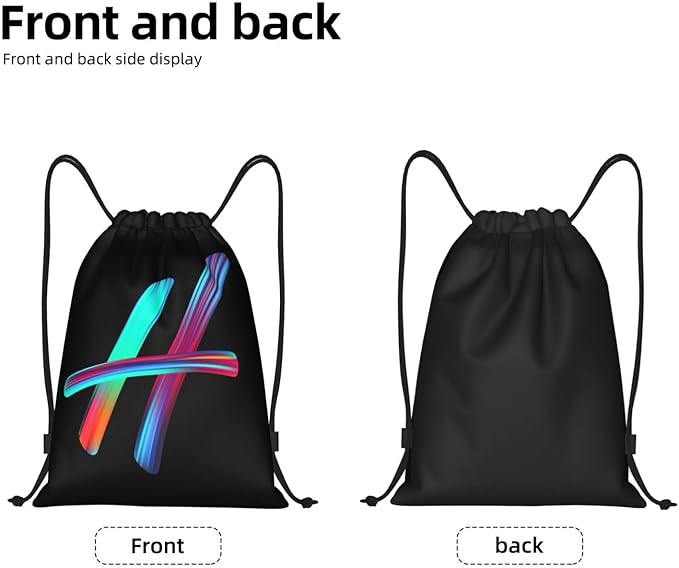 Drawstring Bags Initial Drawstring Backpack Sackpack Black Draw String Cinch Bags for Sports, Gym, Travel, Swimming, Beach, Camping, Rainbow Letter H