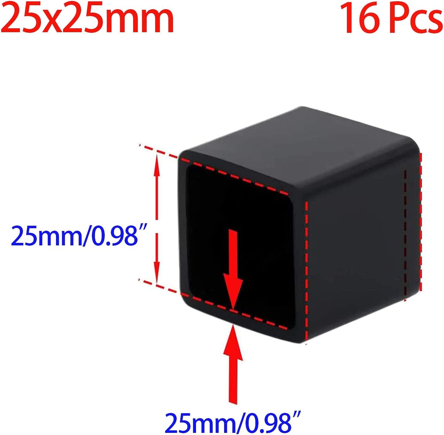 Still Awake 16 Pcs Black Square Anti-Slip Rubber Leg Tips Chair Leg Caps Furniture Floor Protectors Chair Table Bar Stool Leg Covers Furniture Leg Cube Feet 1 Inch x 1 Inch (25 x 25mm)