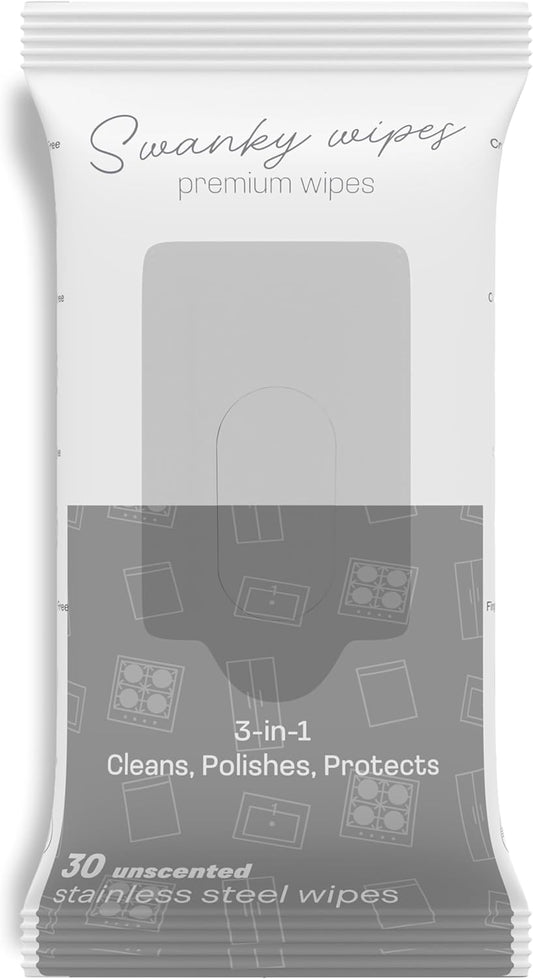 Swanky Stainless Steel Cleaner Wipes - Grime & Grease Remover Kitchen Cleaning Supplies - Clean & Shine, For Stove Top, Refrigerator, Sink, Oven, & Household Appliances - Soft Wipes, 30 Count