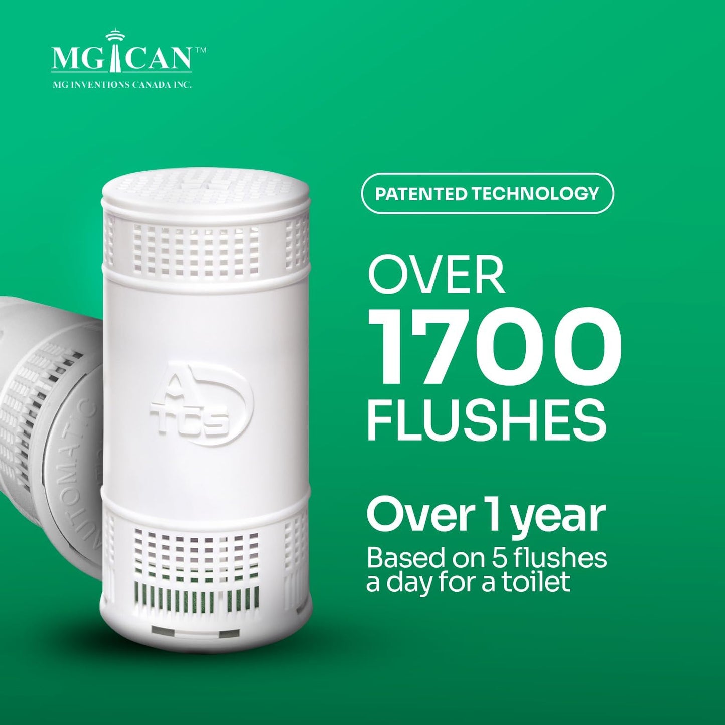 MGICAN Patented Automatic Toilet Cleaning System(ATCS) | Non-Toxic | Bleach Free & Long-Lasting | In Tank Toilet Bowl Cleaner | Cleans & Removes Stains in Every Flush| UL-Certified, 2 Pack