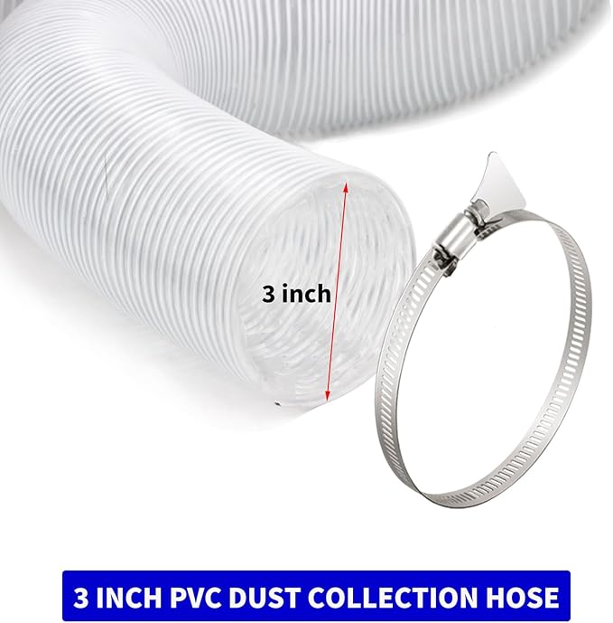 JUYO VONSAN 3 inch Dust Collection Hose 23ft Heavy Duty Flexible PVC Dust Collector Hose With Clamps (PVC, 3IN-23FT)