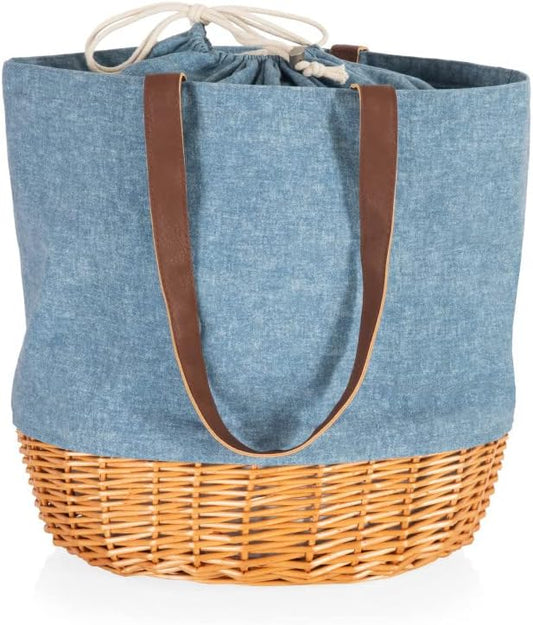 PICNIC TIME Coronado Canvas and Willow Basket Tote, Picnic Tote Bag, Beach Tote