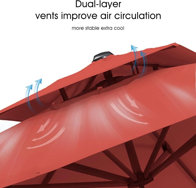 PURPLE LEAF 9' X 12' Double Top Deluxe Wood Pattern Rectangle Patio Umbrella with Base Offset Hanging Umbrella Outdoor Market Umbrella Garden Umbrella, Brick Red