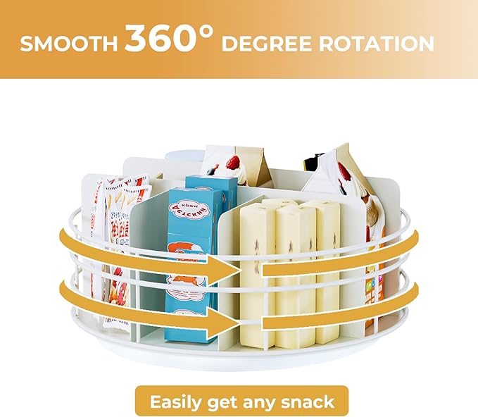 Snack Organizer - Versatile Snack Storage, Lazy Susan with Convenient Grab-and-Go Design, Metal Snack Holder for Home, Office, Breakroom, 10.85" L x 10.85" W x 5" H (White)