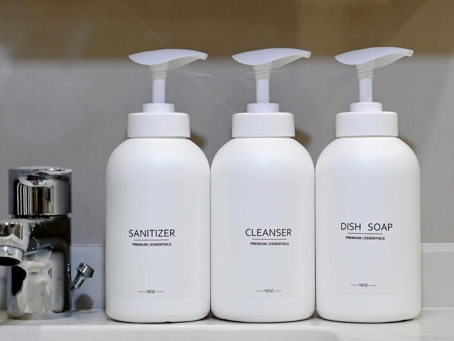 Frosted Pearl White Shampoo and Conditioner Bottles, Refillable Apothecary Dispenser Pump for Shampoo, Sanitizer, Lotion, Oil, Shower Soap, Hand Soap, Dish Soap (3, 500ml)