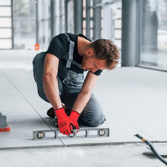 PU Coated Safety Work Gloves, 12 Pairs Work Gloves Mechanic Working Seamless Knit Glove with Polyurethane Coated Smooth