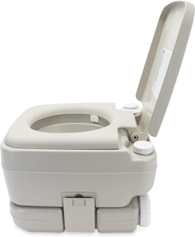 Camco 2.6-Gallon Portable Toilet - Features Detachable Holding Tank w/Sealing Slide Valve & Bellow-Type Flush - Easy Transport w/Compact Lightweight Design & Carry Handle - Gray (41531)
