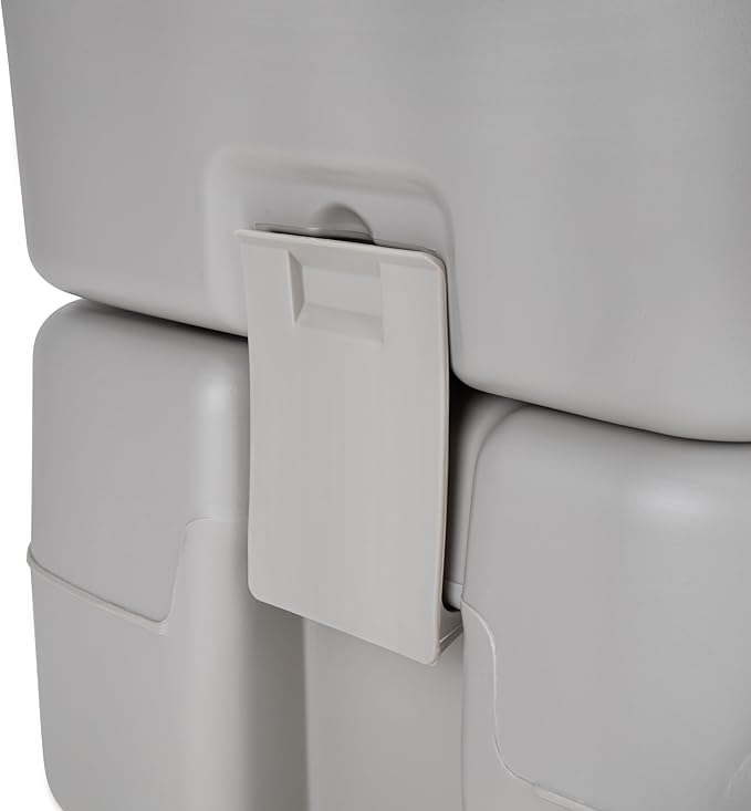 Camco 5.3-Gallon Portable Toilet - Features Detachable Holding Tank w/Sealing Slide Valve & Bellow-Type Flush - Easy Transport w/Compact Lightweight Design & Carry Handle - Gray (41541)