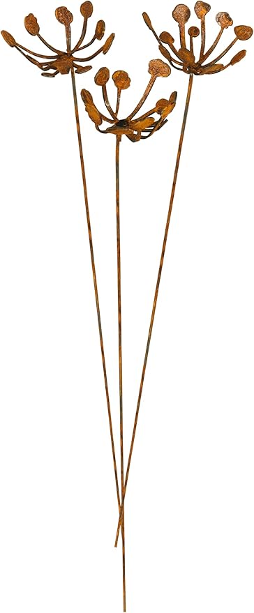 Metal Flower Arrangement 3 or 5-Piece Set, Rusty Finish, Made in USA (Set of 3)