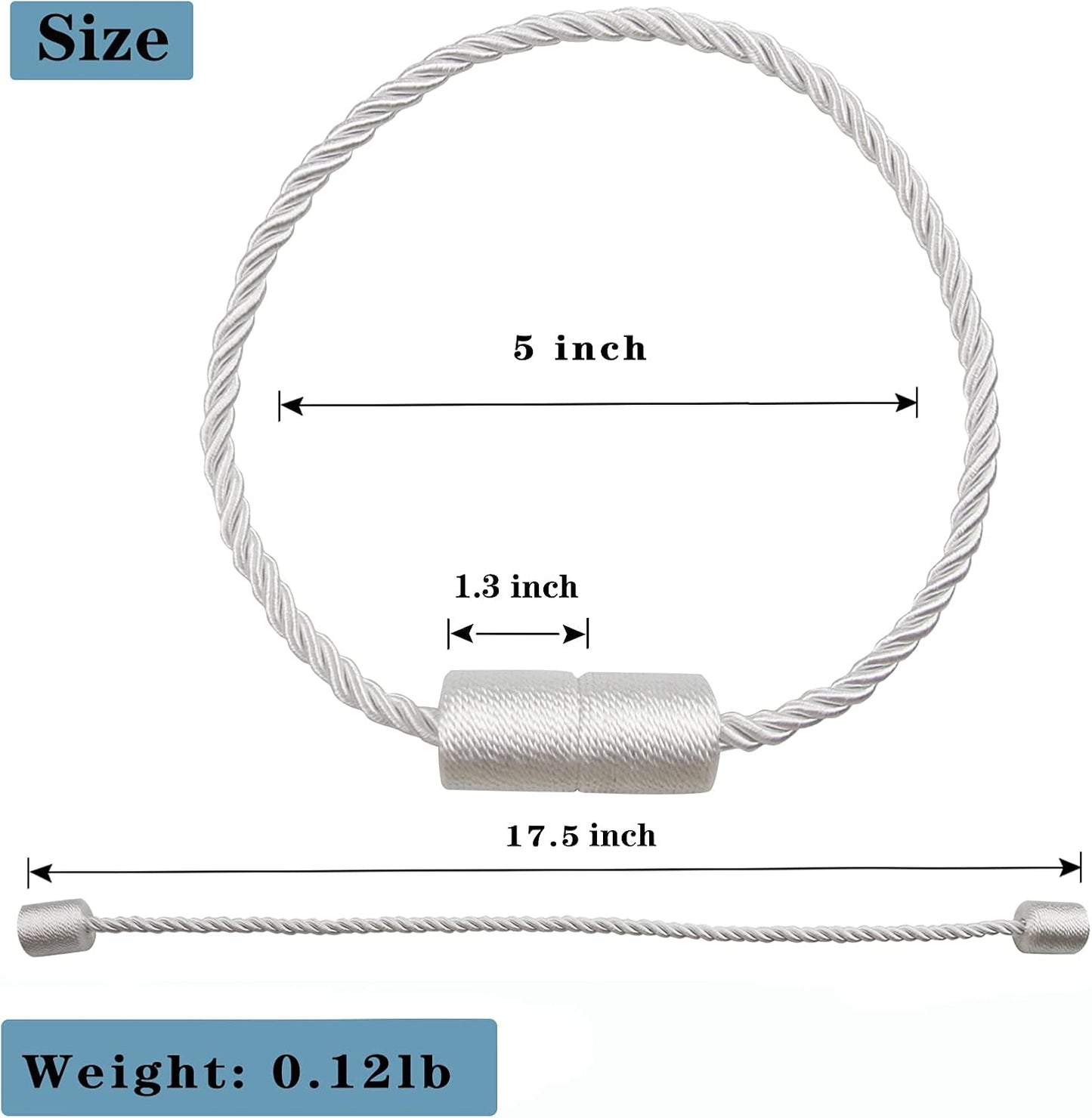 6 Pack White Strong Magnetic Curtain Tiebacks Outdoor Elegant Decorative Tie Backs Modern Rope Tiebacks for Drapes Window Curtain Holdbacks for Draperies
