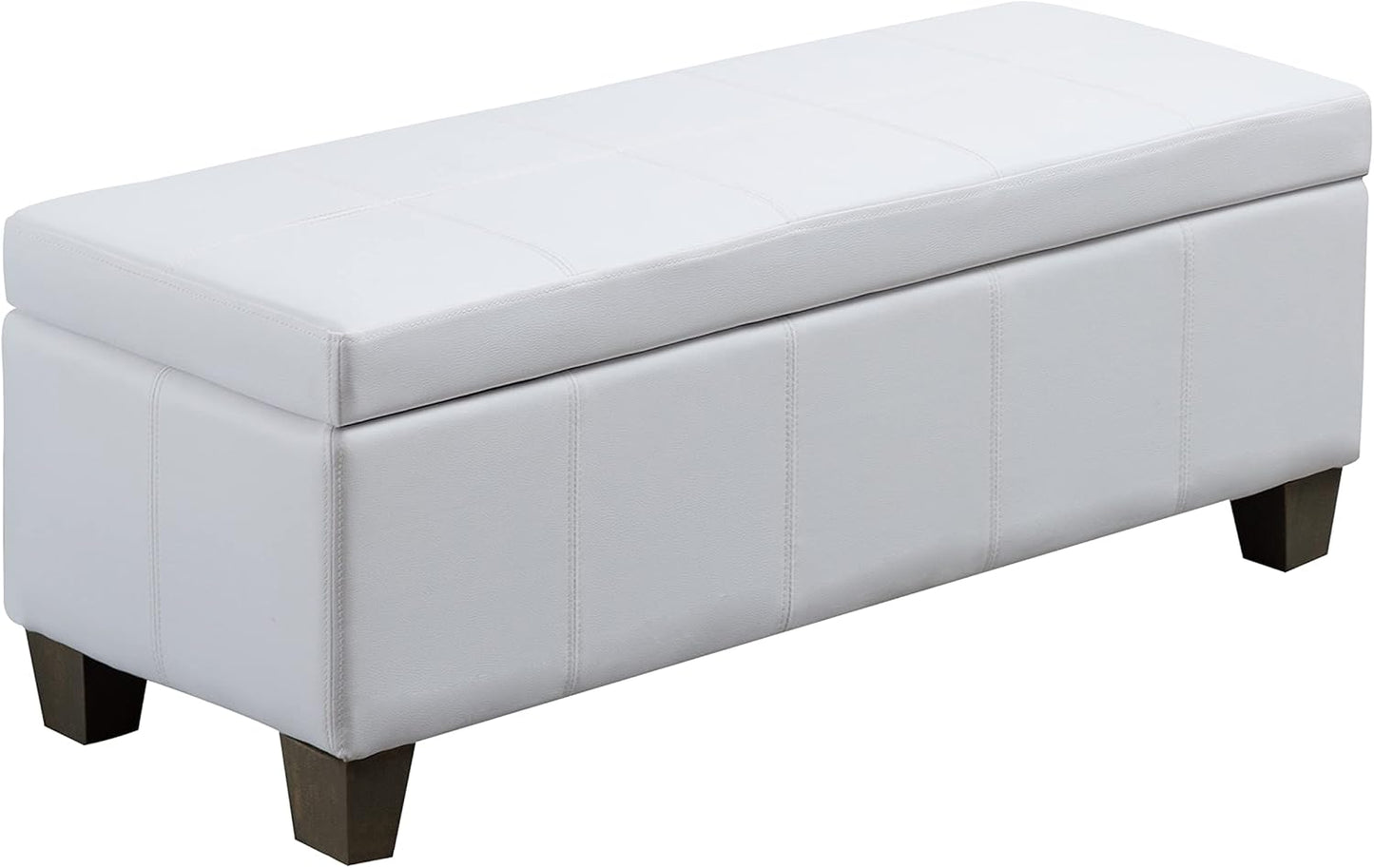 White Faux Leather Ottoman with Storage, Rectangular Extra Long Storage Bench for Bedroom and Living Room