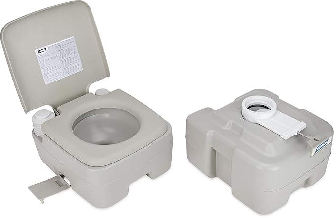 Camco 5.3-Gallon Portable Toilet - Features Detachable Holding Tank w/Sealing Slide Valve & Bellow-Type Flush - Easy Transport w/Compact Lightweight Design & Carry Handle - Gray (41541)