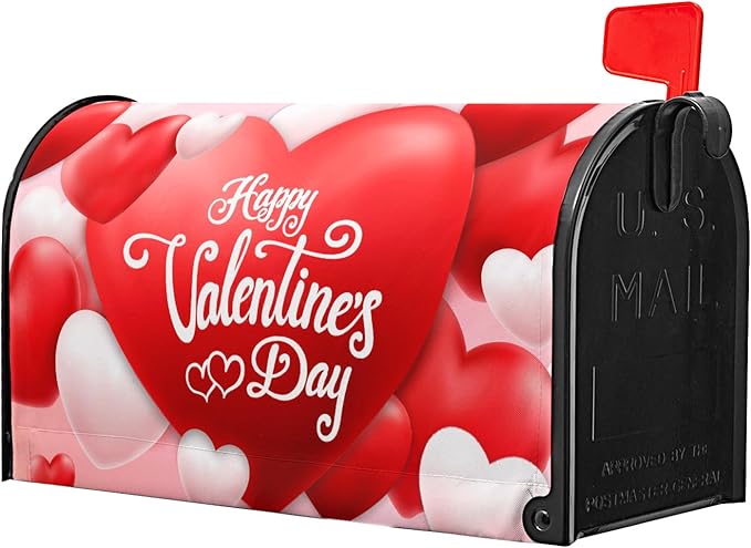 Happy Valentine's Day Magnetic Mailbox Cover - Red and Pink Love Heart Design - Standard Size 25.5x21 Inch for Home Outdoor Garden Decorations