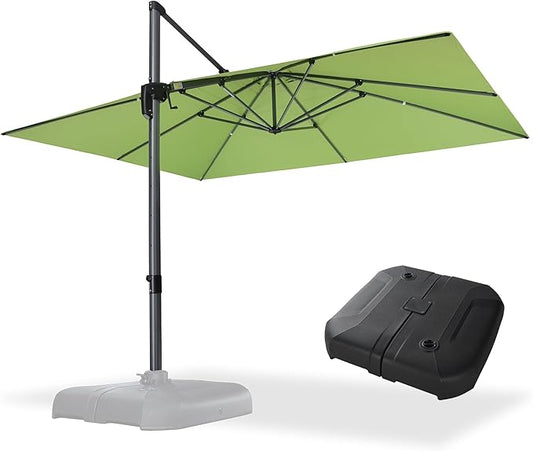 PURPLE LEAF 10' X 13' Square Cantilever Umbrella Patio Umbrella with Base Outdoor Umbrella Aluminum Offset with 360-degree Rotation for Garden Deck Pool Patio Apple Green