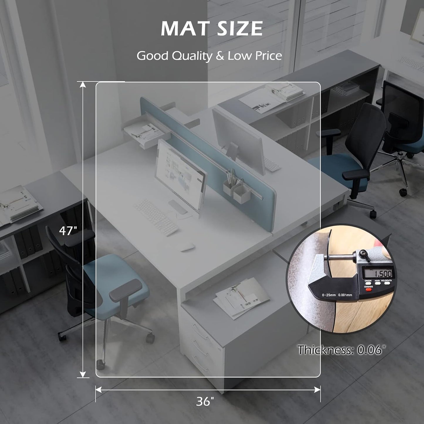 SALLOUS Clear Chair Mat, 47"x36" Office Chair Mat for Hard Floors, Vinyl Desk Chair Mat Protector for Hard Surface (Clear)