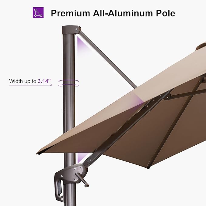 PURPLE LEAF 10 Feet Patio Cantilever Umbrella Square Outdoor Umbrella with 360° Rotation and Aluminum Offset Hanging for Garden Backyard Pool, Taupe