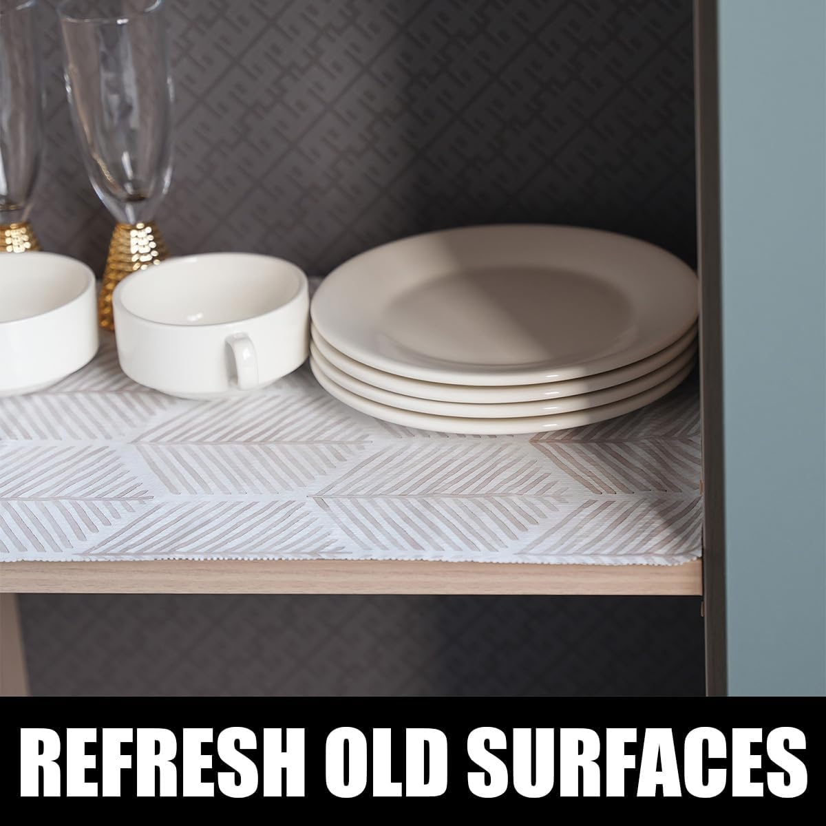 Shelf Liners for Kitchen Cabinets, Non-Adhesive and Strong Non-Slip Waterproof Cabinet Drawer Liners for Kitchen Shelf Wire Fridge,Beige Geometric Shelf Drawer Liner,Easy to Clean,12IN x 10FT