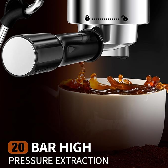 SEEDEEM Espresso Machine,20 Bar Espresso Maker with Milk Frother,Stainless Steel Latte and Cappuccino Machine with 1.8L(60 Fl Oz) Removable Water Tank